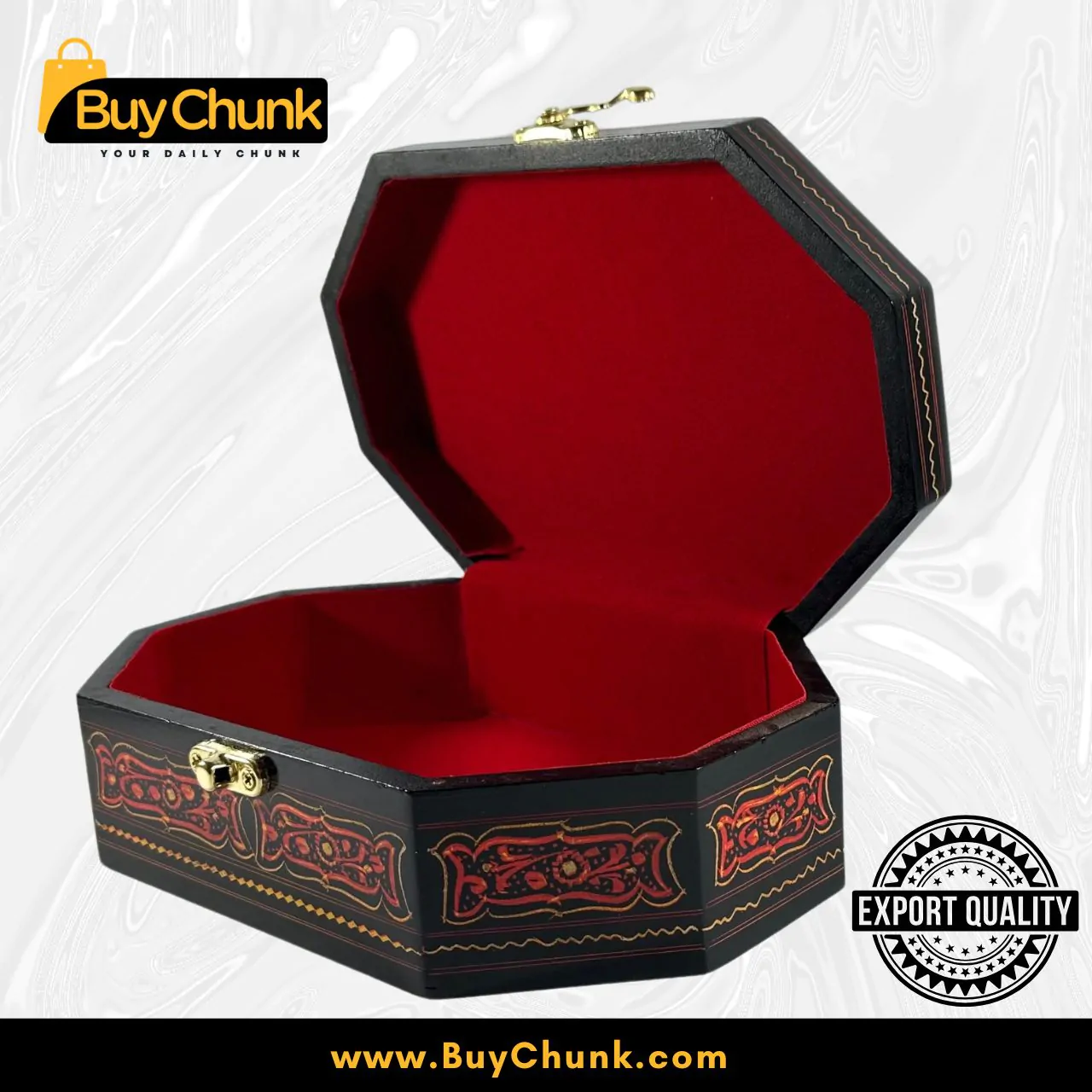 Exquisite 8-Side Rose Wood Handmade Lacquer Art Jewelry Box Radiant Red | Size 8″ x 5″ | Unique Bohemian Vanity Keepsake