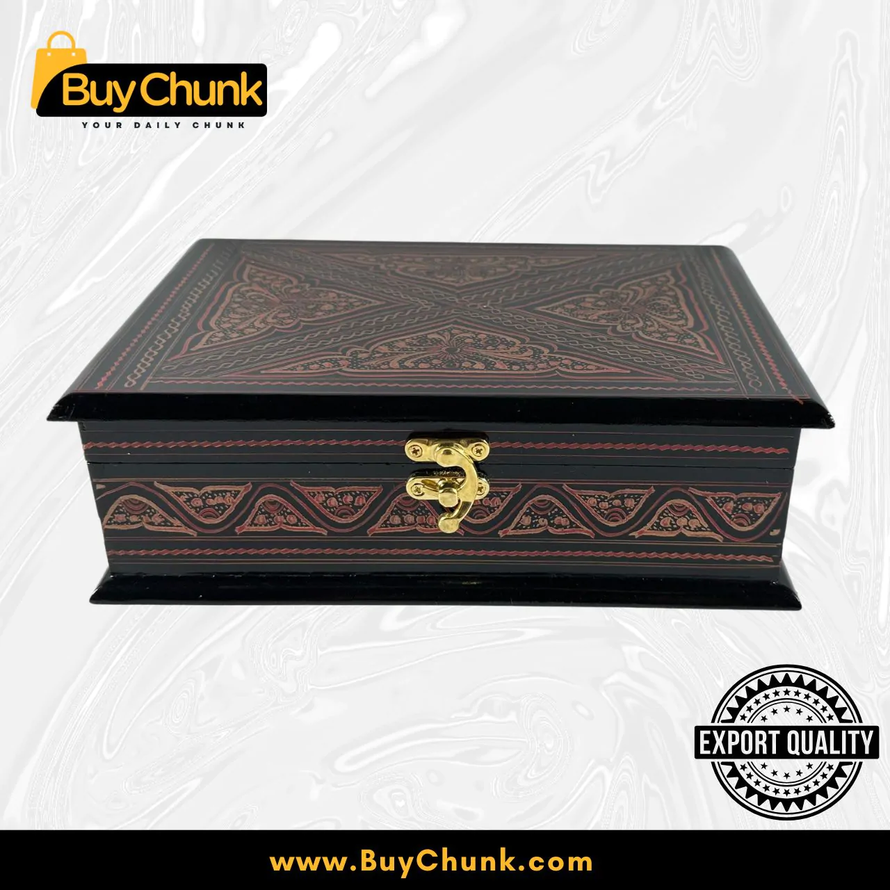 Exquisite Rose Wood Handmade Lacquer Art Jewelry Box Sunset Mandala | Size 9″x 6” | Opulent Golden Red Keepsake | Timeless Cultural Art Decor