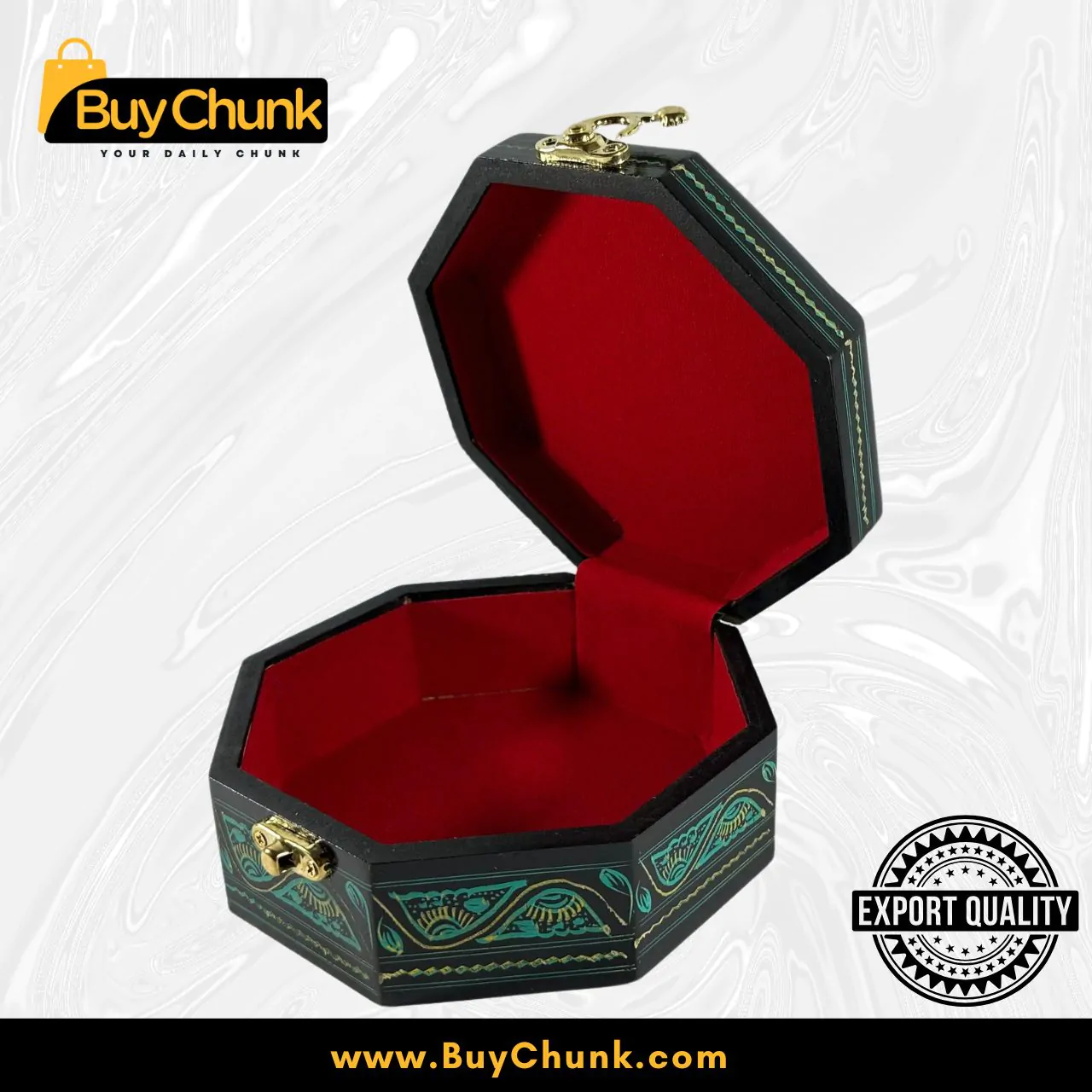 Enchanting Octagon Shape Handmade Lacquer Art Emerald Mandala Bloom Jewelry Box | Luminous Green Keepsake Box | Size 5 X 5