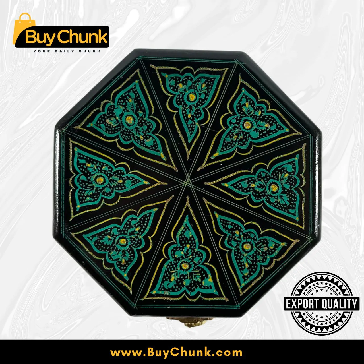 Handmade Wooden Jewelry Boxes in Lahore Under 5000 (Best Picks + Buying Guide) 3 Captivating Octagon Shape Handmade Lacquer Art Jewelry Box Emerald Segmented Bloom | Size 5 X 5
