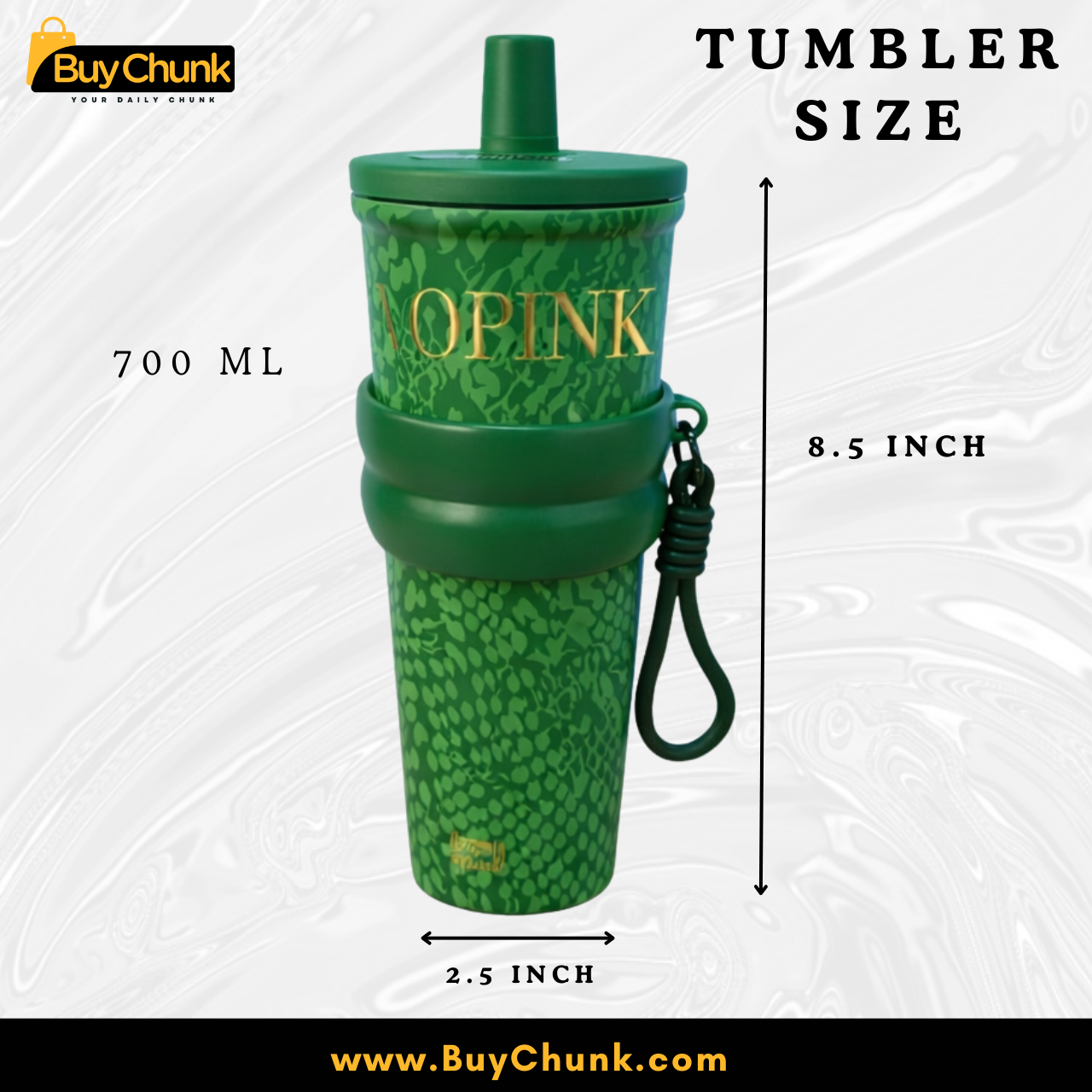 Forest Green Tumbler with Anti-Slip Strap Handle | Leakproof 700ML Insulated Cup with Straw 2 Side angle showing strap handle grip for secure everyday carrying and comfort.