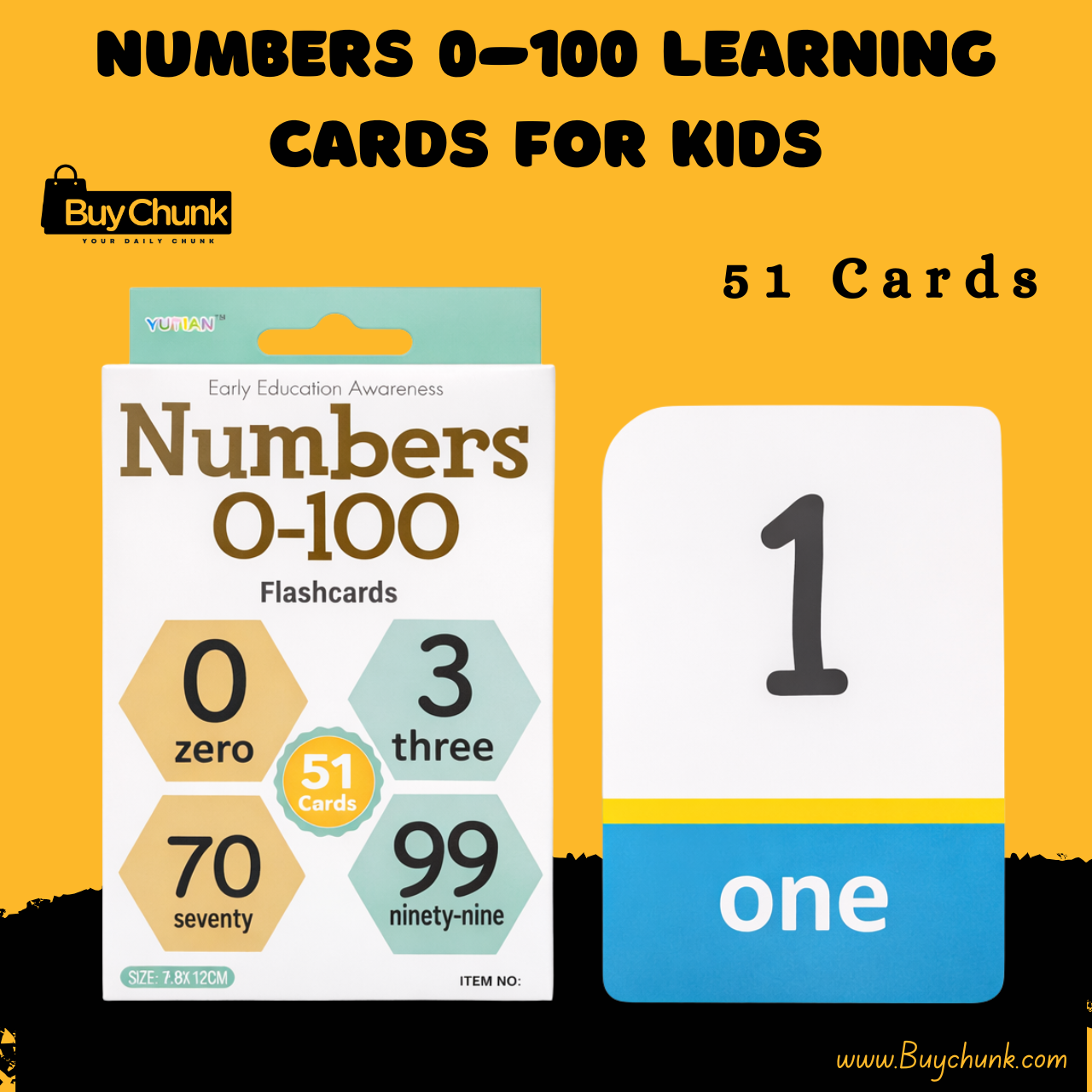 Numbers 0–100 Learning Cards for Kids | 51 Educational Learning Cards for Toddlers | Vocabulary Learning Flashcards 1 Front pack view of numbers 0–100 learning cards for kids.