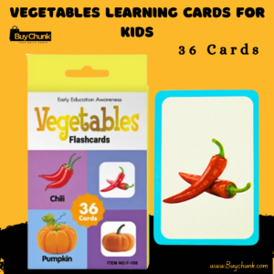 Front view of vegetable flashcards set for kids English learning