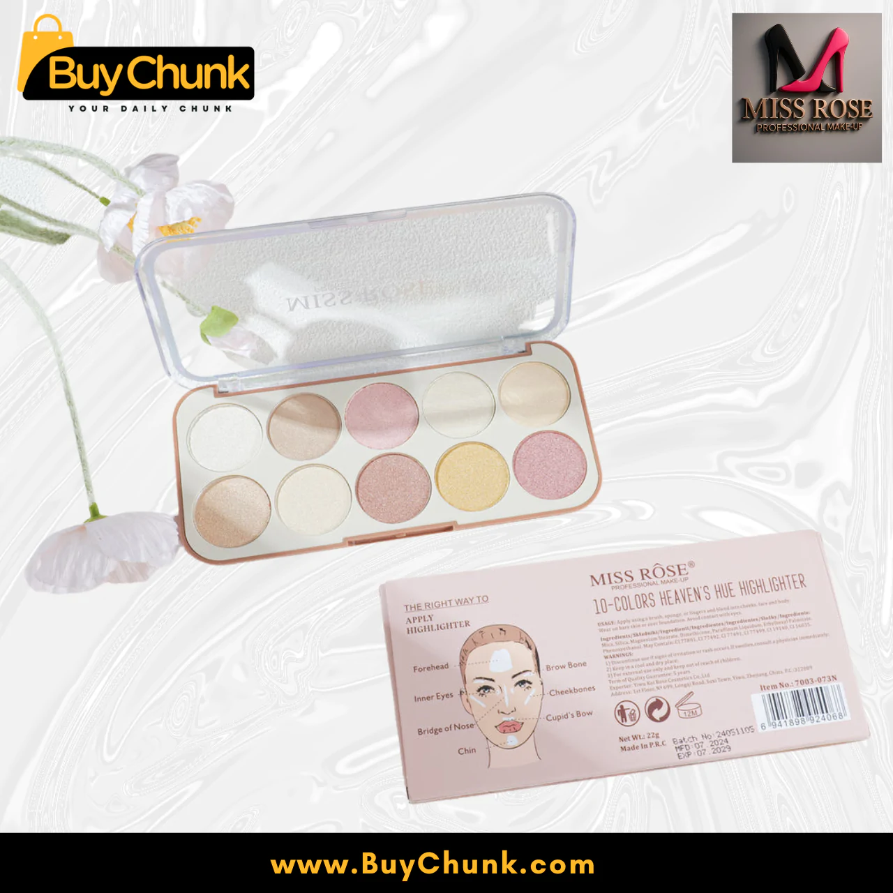 Miss Rose Highlighter 10 Color Heaven’s Hue – Radiant Glow Pakistan