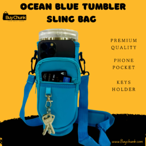 Home 121 Front view of premium ocean blue sling tumbler bag for daily use