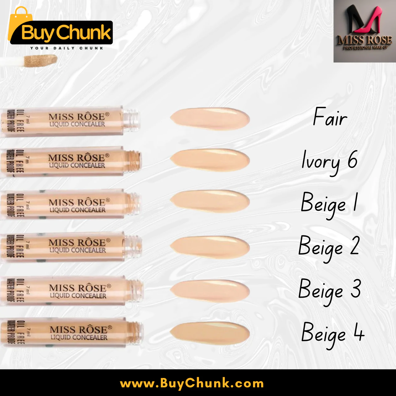 Miss Rose Liquid Concealer Beige 4 for Radiant Skin | Oil-Free & Waterproof