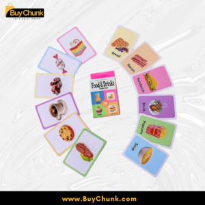 Sorting activity using food and drink vocabulary cards for kids
