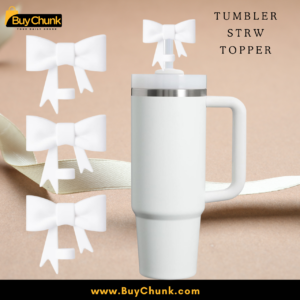 Elegant white bow straw topper in packaging on table