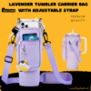 Stylish lavender sling tumbler bag with adjustable strap and elegant design.