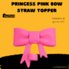 Front view of pink bow straw topper on a tumbler straw
