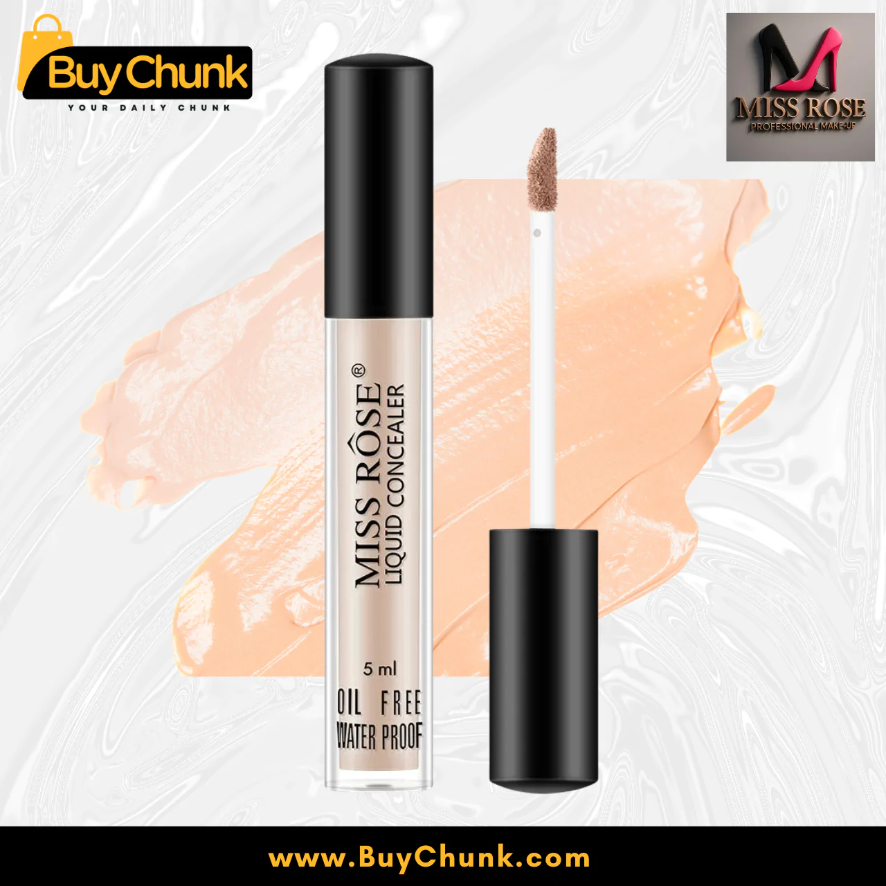 Miss Rose Liquid Concealer Beige 1 for Radiant Skin | Oil-Free & Waterproof 