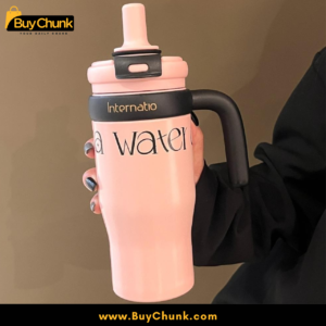 Close-up of leak-proof vacuum lid on pink travel tumbler