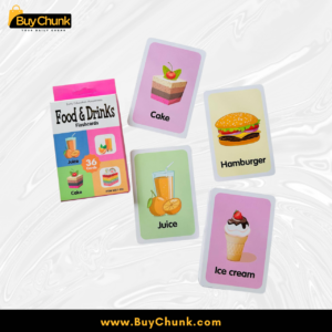 Teacher using food and drinks vocabulary cards for kids in class