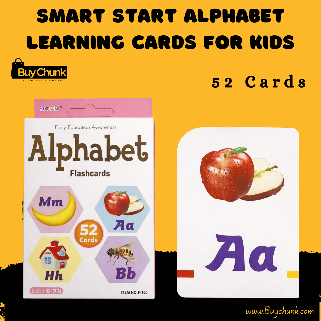 Alphabet Learning Cards for Kids | 52 Educational Learning Cards for Toddlers | Vocabulary Learning Flashcards 1 Front pack of Alphabet Learning Cards for Kids with colourful A–Z