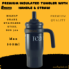 Sleek black stainless steel travel tumbler for hot and cold drinks.