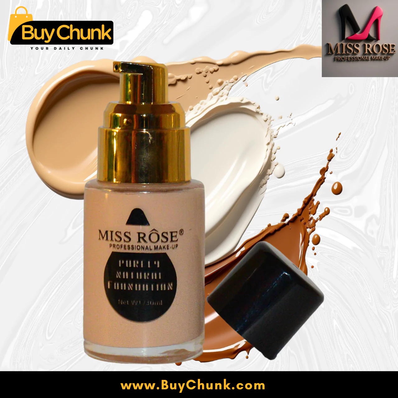 Miss Rose Purely Natural Foundation Ivory 6: Humidity-Proof Perfection for All Skin Types