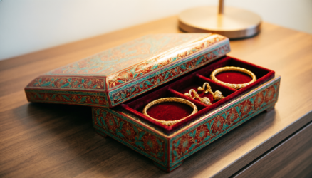 Lacquer Naqashi Jewelry Boxes Faisalabad Handmade on dressing table