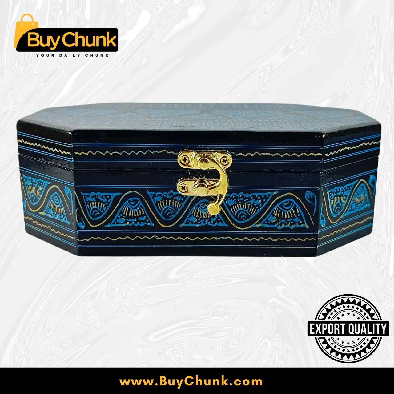 Stunning 8-Side Rose Wood Handmade Lacquer Art Jewelry Modern Blue | Size 8″ x 5″ | Artistic Sapphire Keepsake