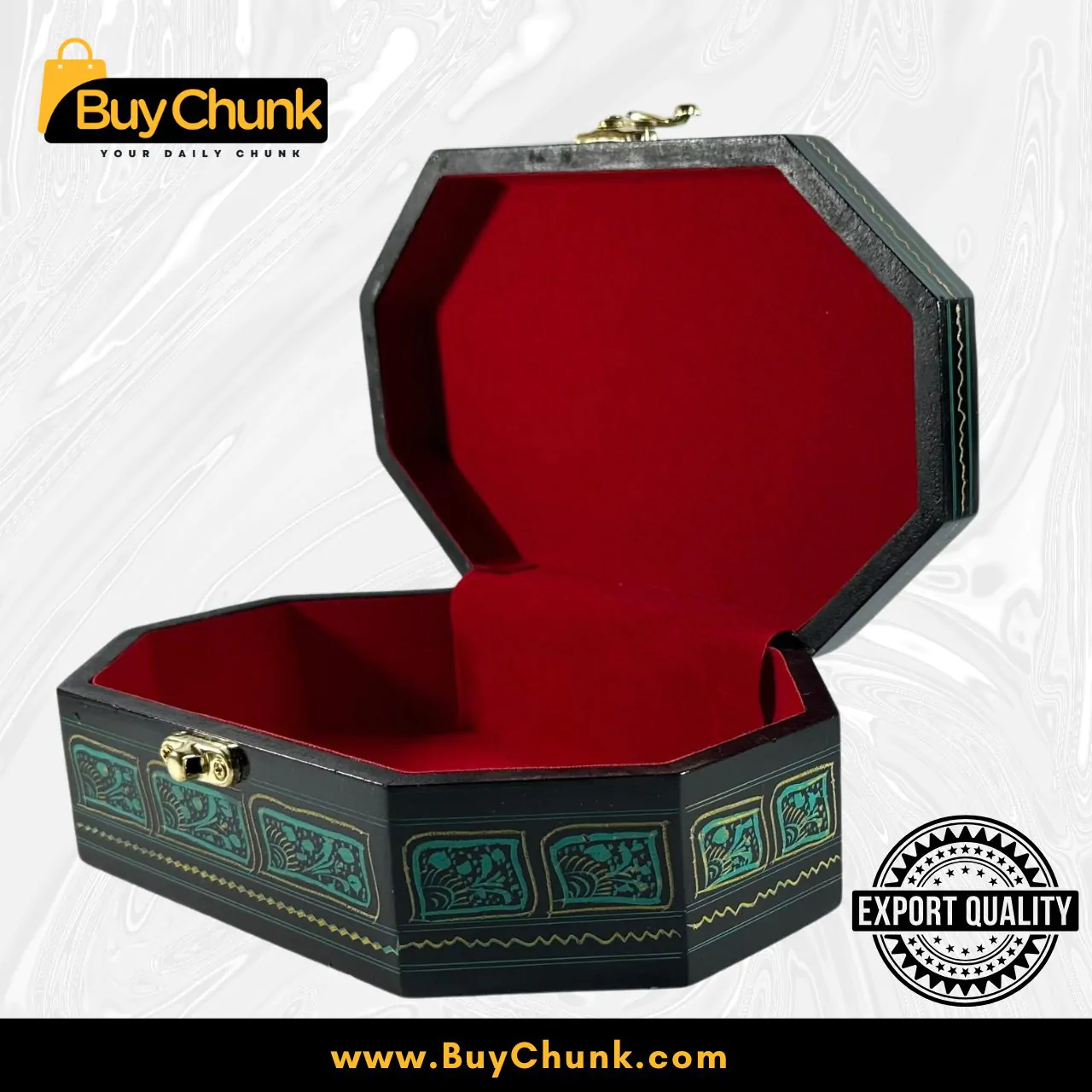 Dazzling 8-Side Rose Wood Handmade Lacquer Art Jewelry Green | Size 8″ x 5″ | Artisan Ethnic Decor Accent