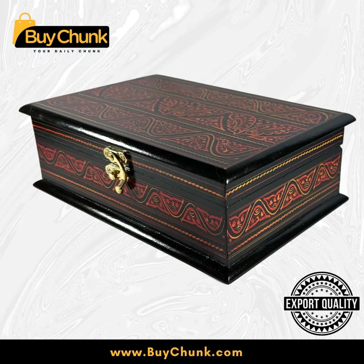 Vibrant Rose Wood Handmade Lacquer Art Jewelry Box | Dynamic Red Keepsake Case | Size 9 x 6 | Artisan Bohemian Desk Organizer