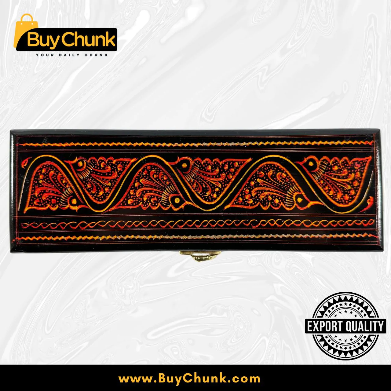 Stunning Slim Handmade Wood Lacquer Art Crimson Wave Bloom Jewelry Box | Captivating Treasure Box | Perfect Artisanal Gift