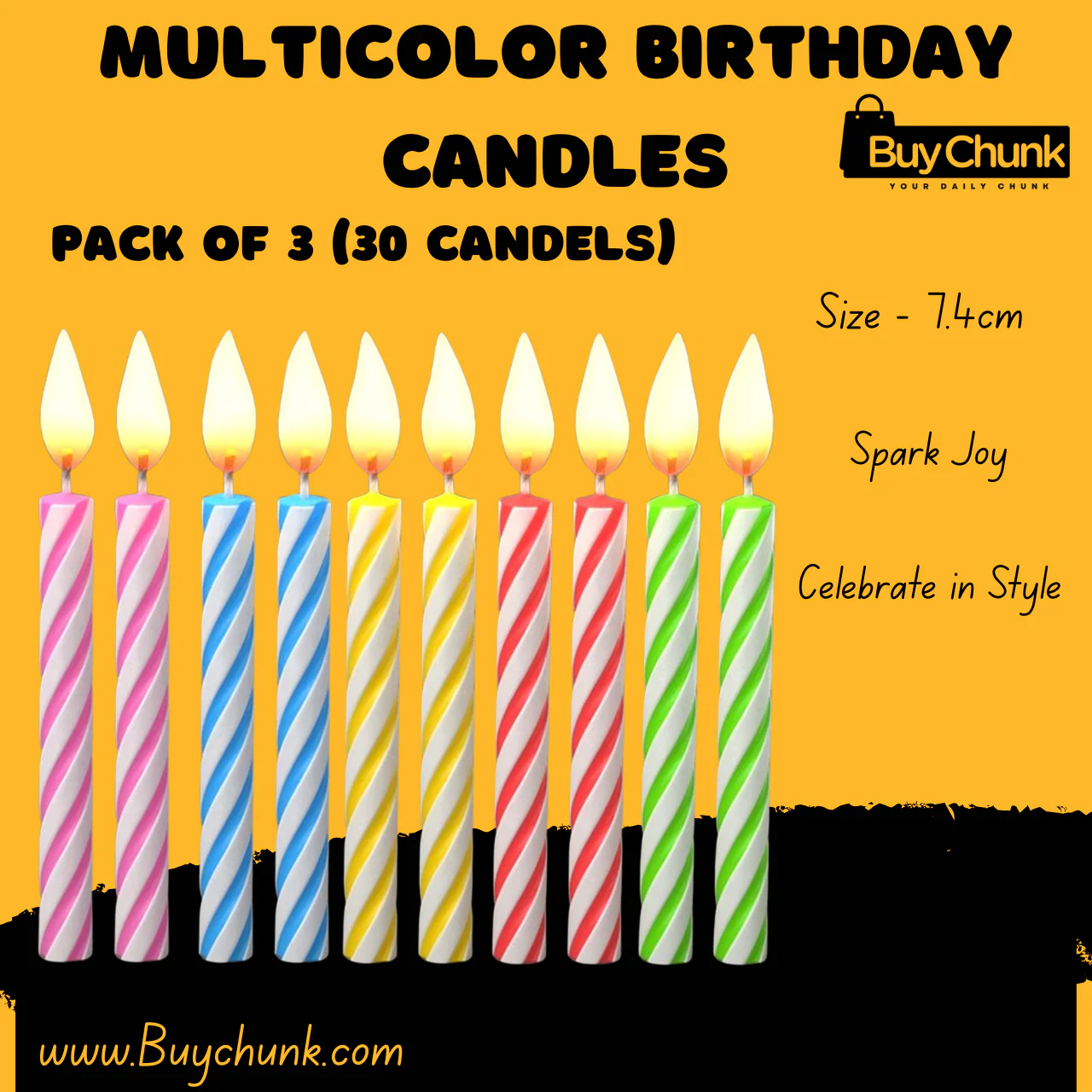 Multicolor Birthday Candles Pack of 3 | Bright , Colourful Candles for Birthdays