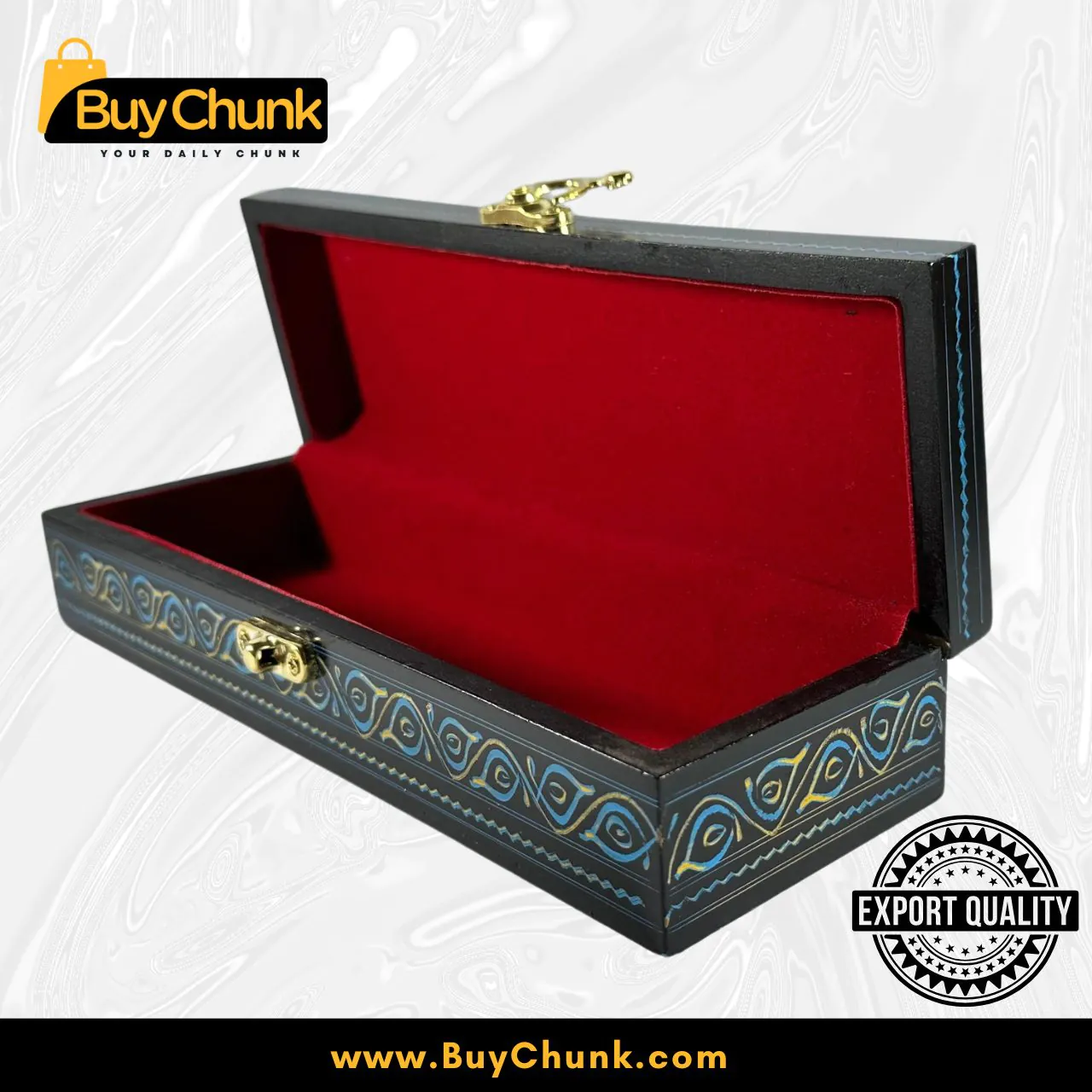 Mesmerizing Slim Handmade Lacquer Art Jewelry Sapphire Arch Bloom | Authentic Artisan Blue Wood Trinket Holder | Unique Bohemian Desk Decor