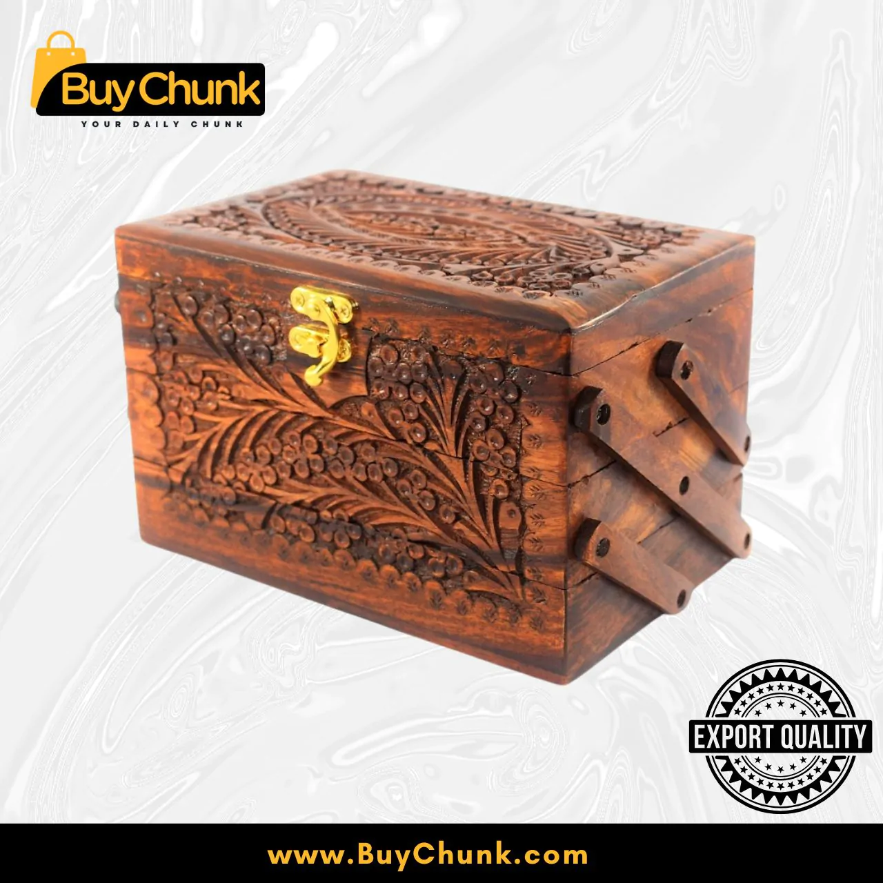 Spacious Handmade Rose Wood Trolly Jewelry Box | Intricate Floral Multi-Tiered Organizer | Artisan Crafted 8″ x 5″ Treasure Chest | Unique Dressing Table Statement”