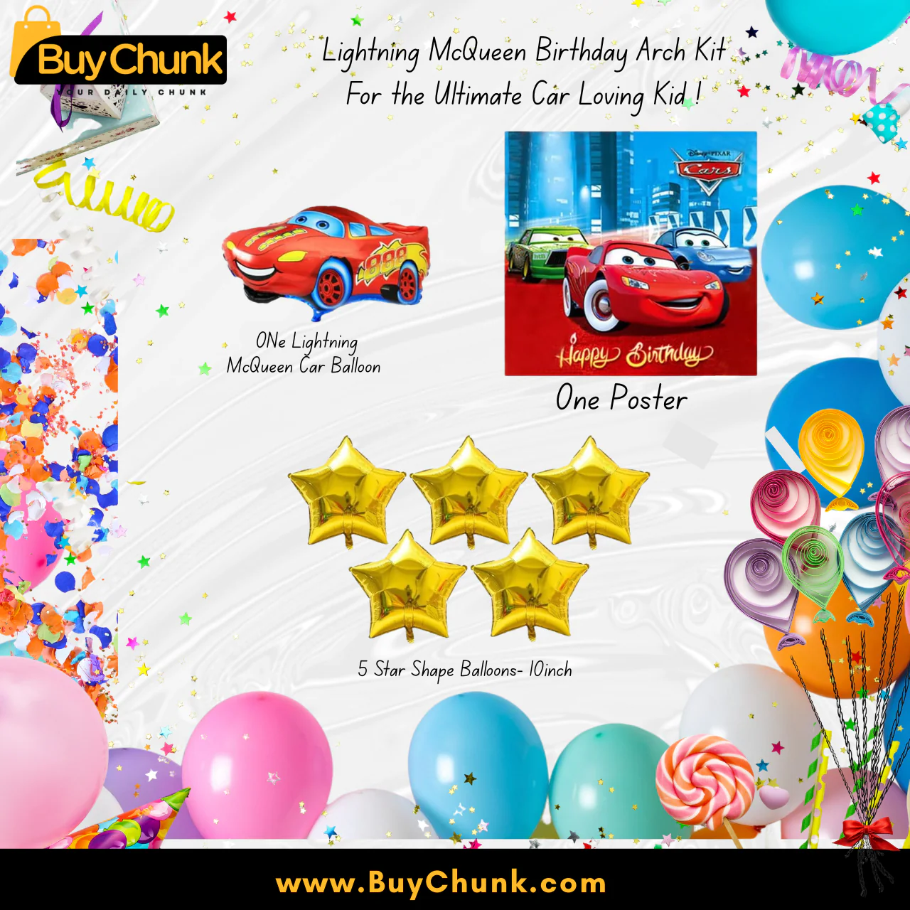 Lightning McQueen Birthday Decoration Theme Set | Vibrant Car Theme Party Set
