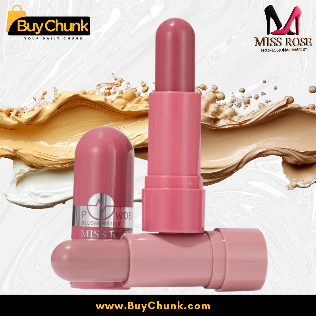 Pack of 3 Miss Rose Powder Blusher Stick Set B Lip & Cheek