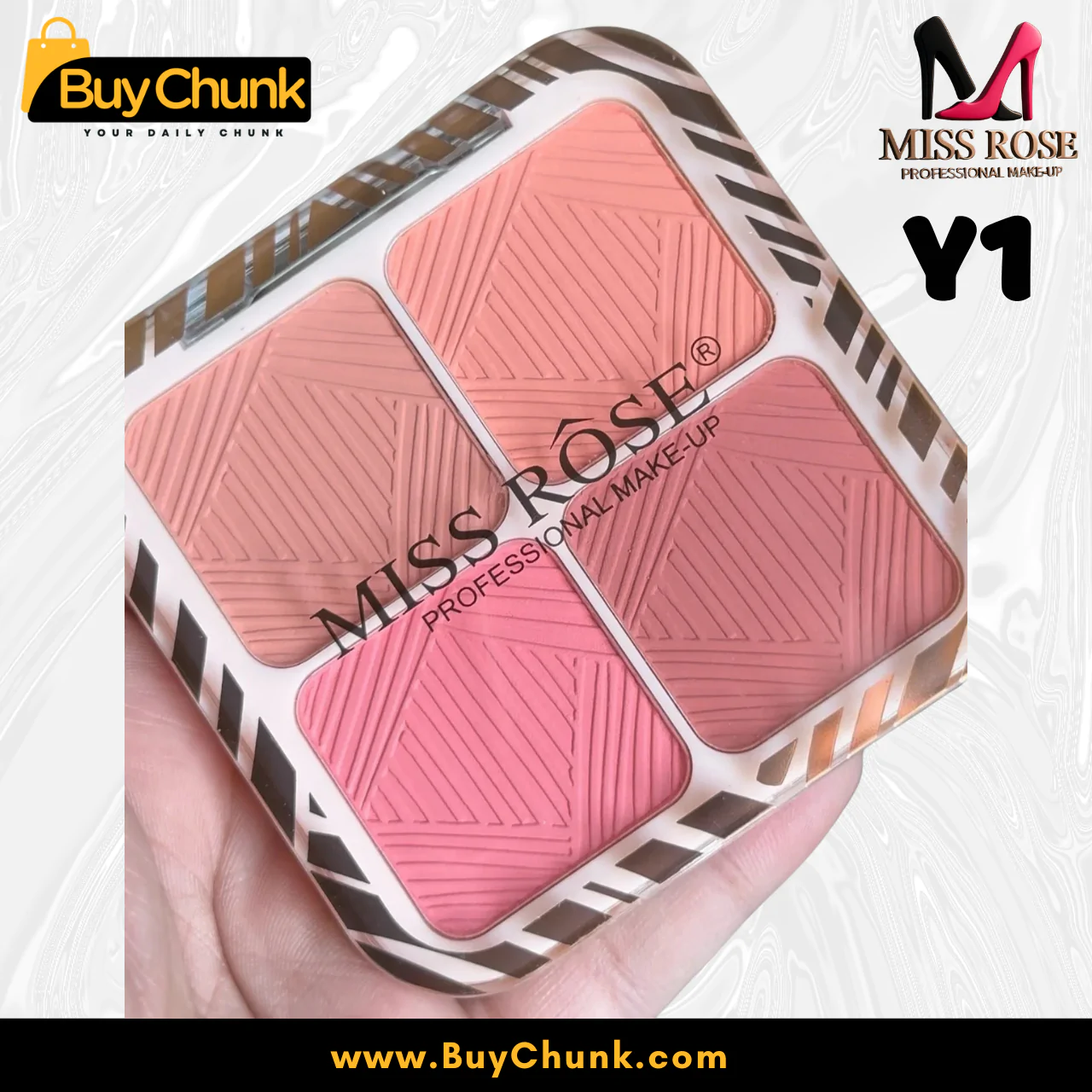Miss Rose 4 Color Flushed Pink Blush Palette Shade Y1| Soft, Natural Finish