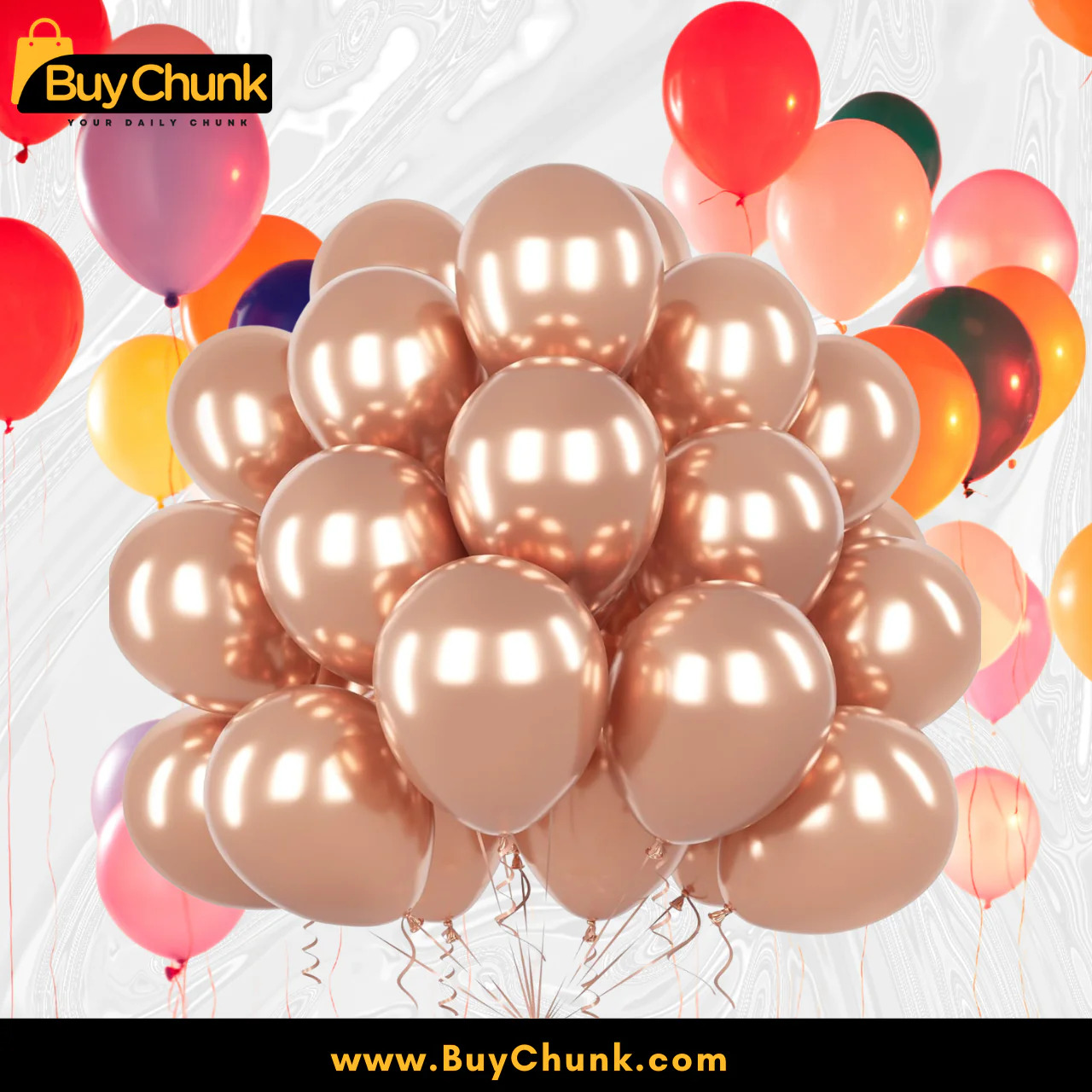 Metallic Latex Chrome Balloons in Rose Gold Pack of 50 | Elegant, Shimmering & Perfect for Romantic & Glamorous Events