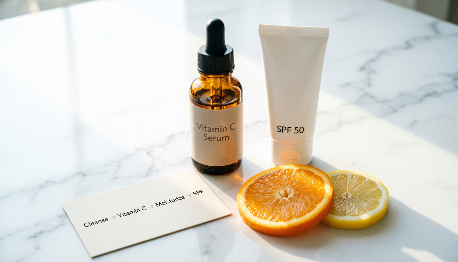 vitamin C serum in Pakistan morning routine and sunscreen