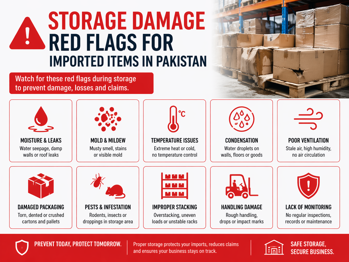 Storage damage red flags for imported products in Pakistan faded packaging and broken seal