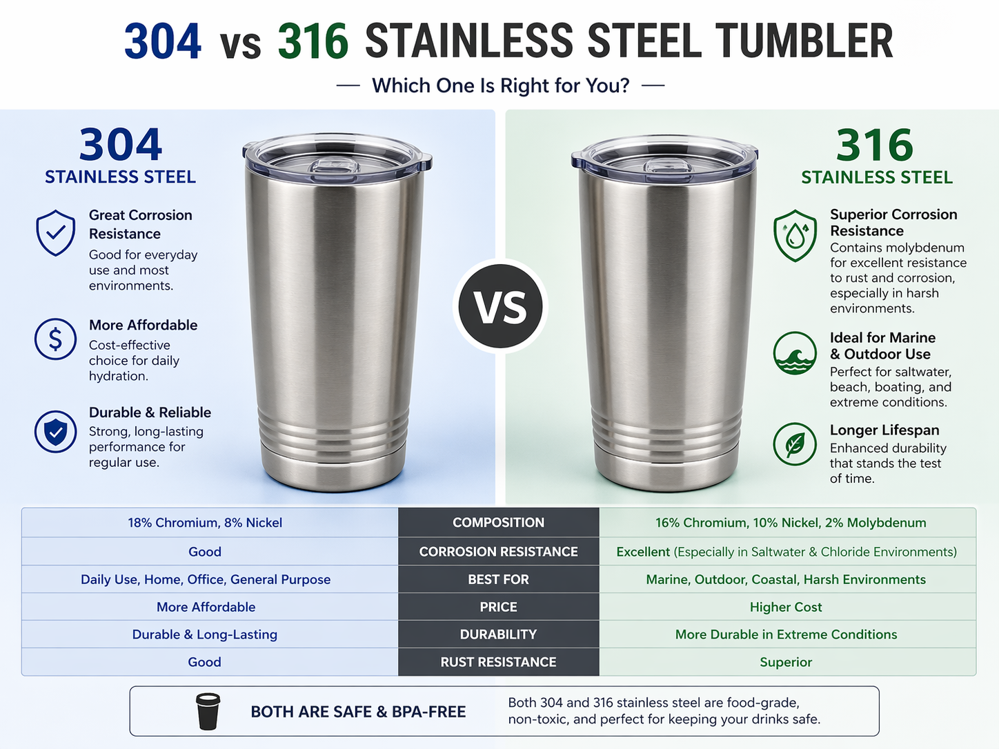 stainless steel tumbler authenticity 304 vs 316 comparison for Pakistan buyers