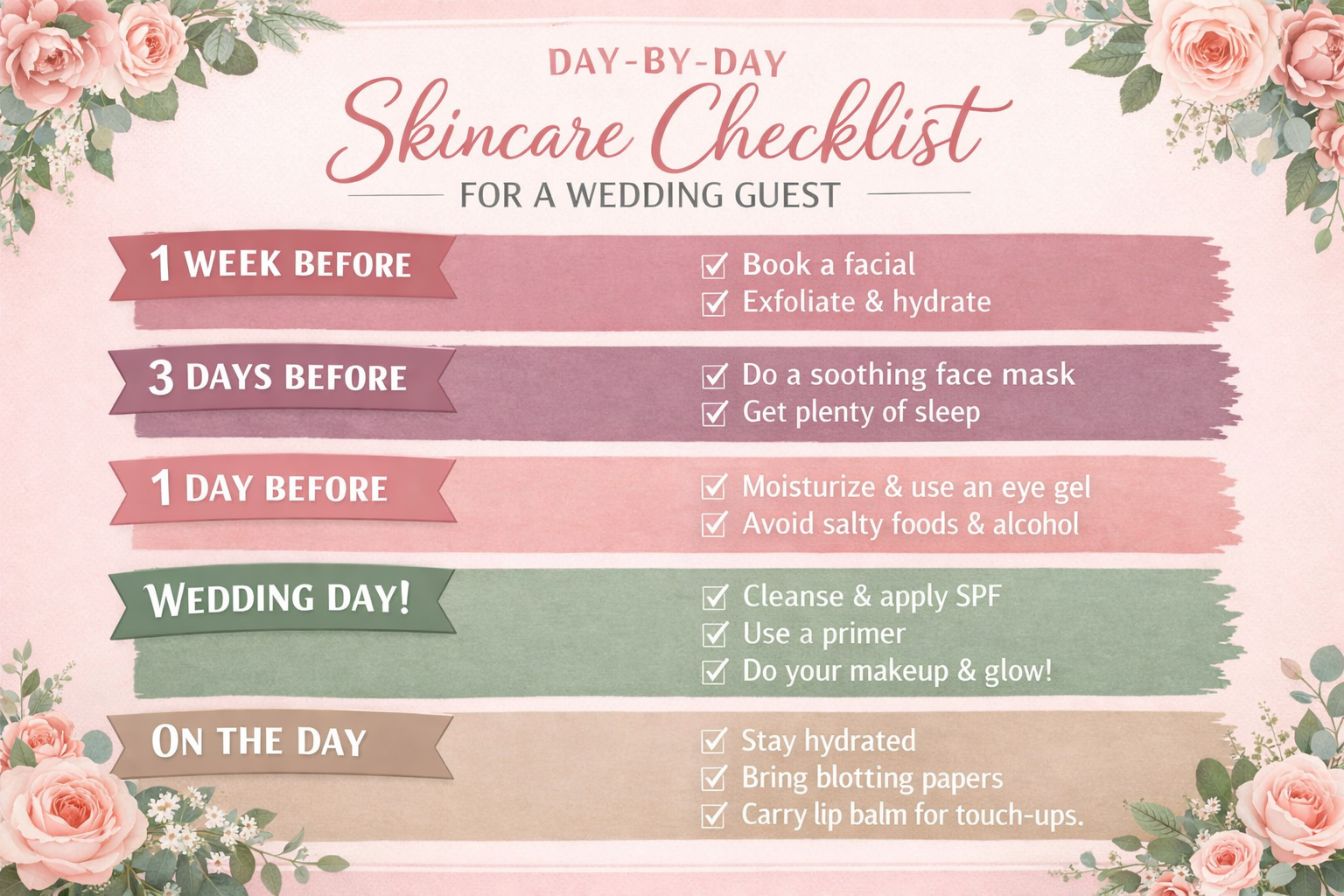 wedding guest prep timeline skincare checklist Pakistan
