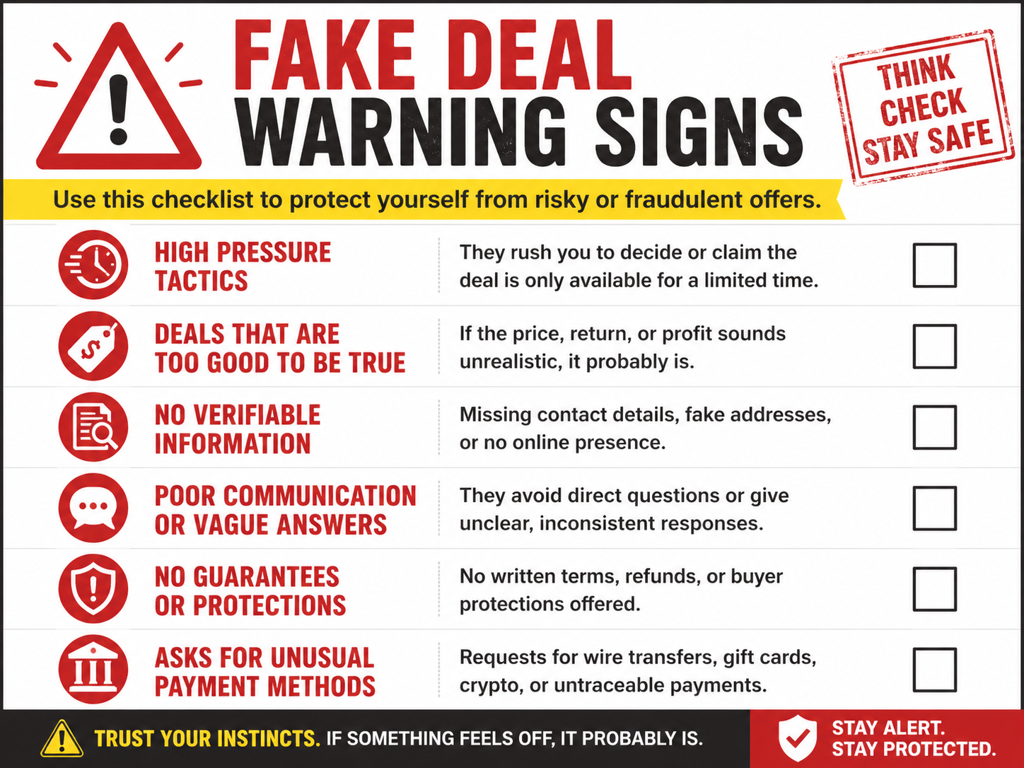 too cheap red flags checklist to verify deals