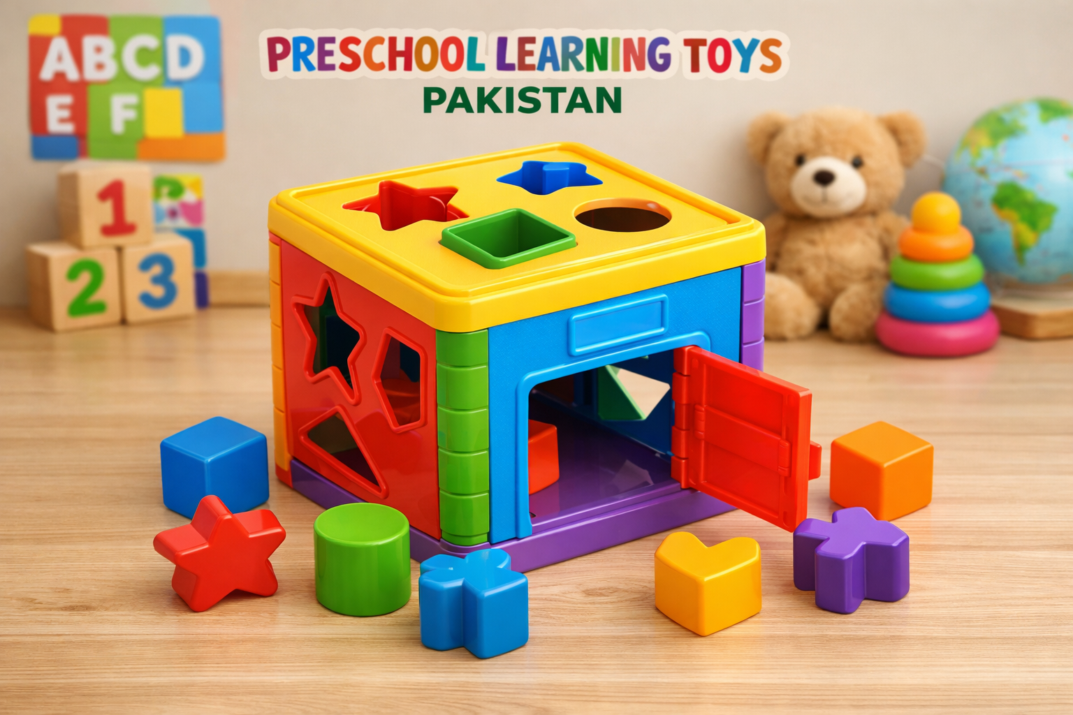 Preschool educational toys in Pakistan like shape sorters and puzzles