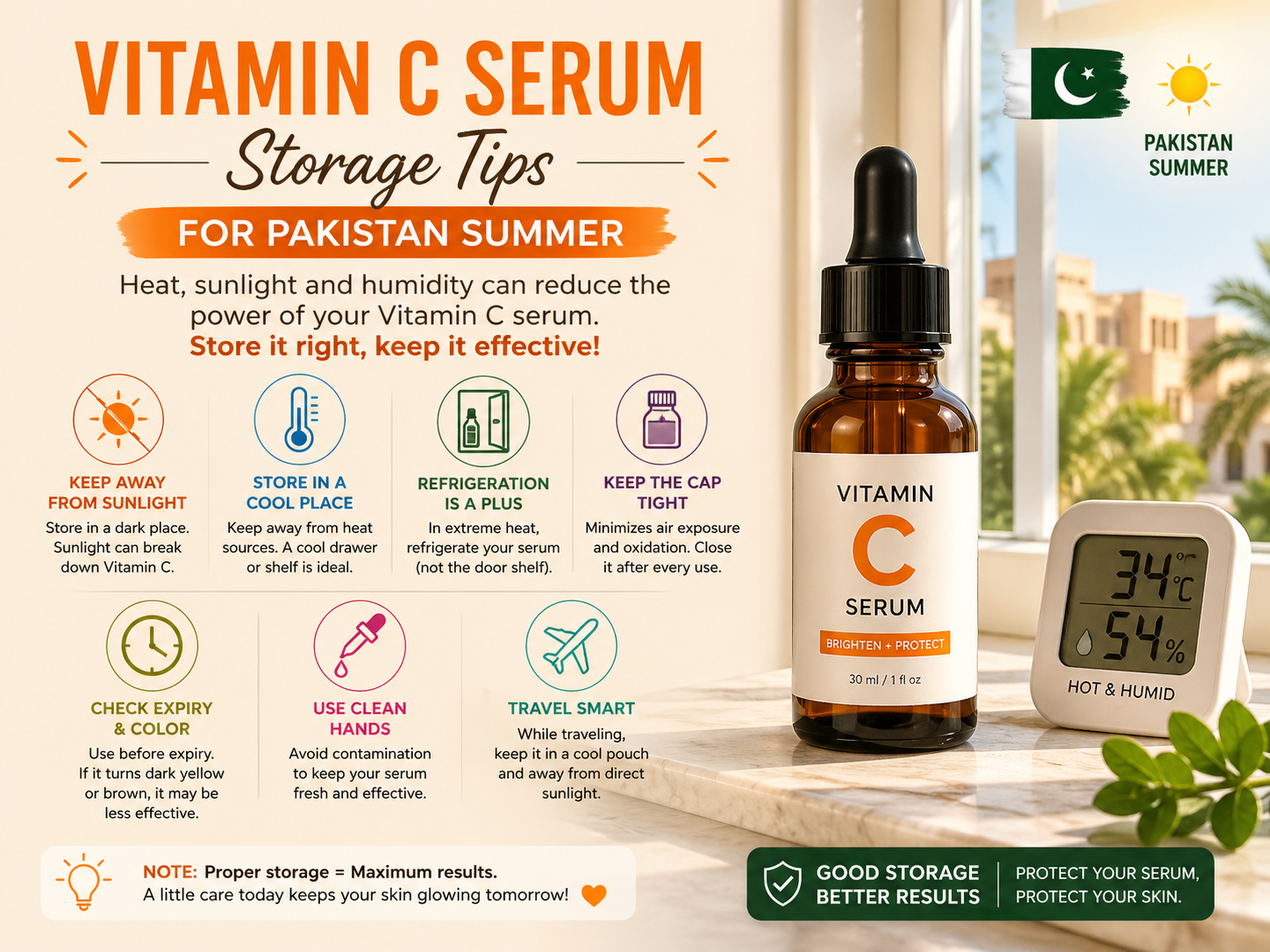 vitamin C serum in Pakistan storage tips for summer heat