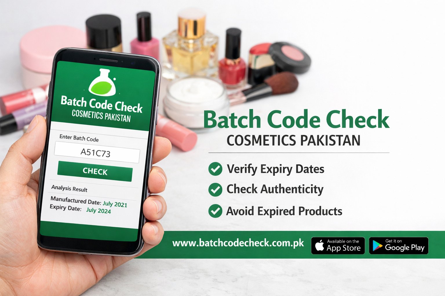 Batch code check to verify original vs fake makeup in Pakistan