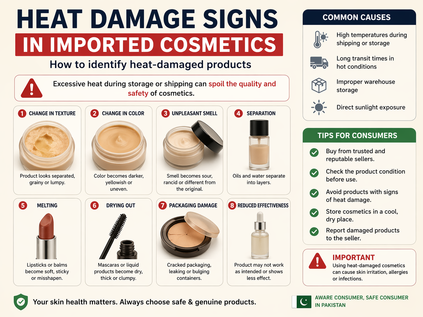 Heat exposure signs on imported products in Pakistan cosmetics texture separation