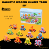 Colourful number train cars connected with magnets on play mat