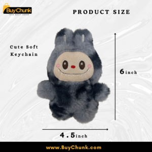 Labubu grey plush charm clipped on backpack zipper for daily use