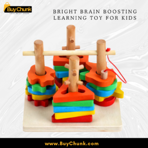 Wooden board with columns for stacking and shape matching practice