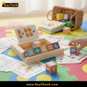Child using wooden maths game to practise addition and subtraction