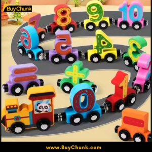 Wooden number train set showing 1 to 10 in sequence