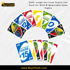 Close-up of dare-style cards from UNO Dare Card Game deck