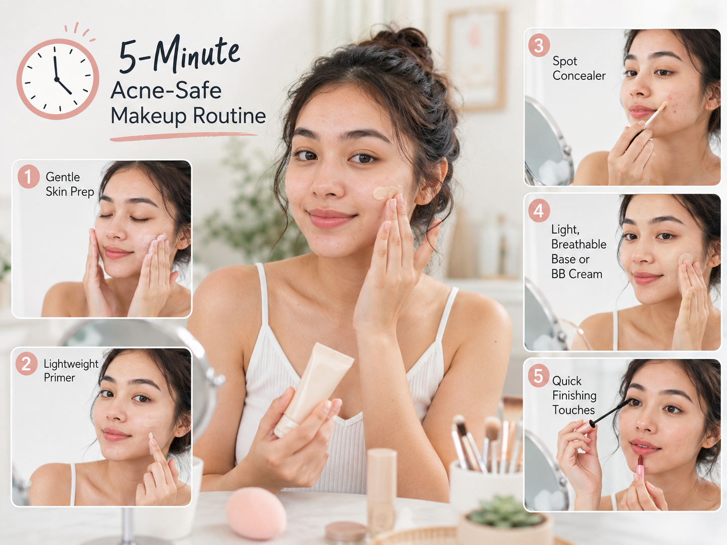 5-minute acne-safe makeup routine steps for university