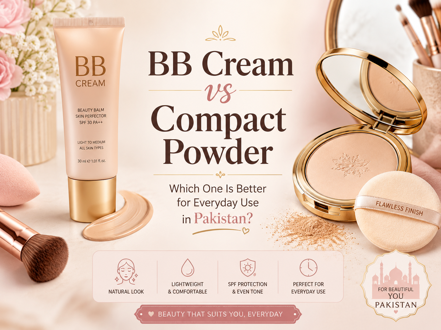 Best Makeup Under Rs 1500: Everyday Kit for Students & Working Women (Pakistan) 2 Best makeup under Rs 1500 base choice BB cream vs compact powder