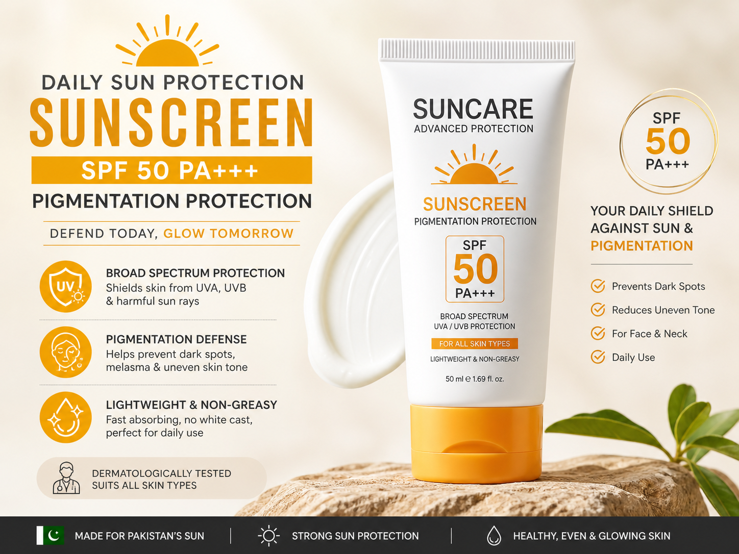 Sunscreen SPF 50 to support tranexamic acid and arbutin for hyperpigmentation